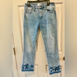 DRIFTWOOD Colette Floral Embroidered Fringe Crop Light Denim Jean Womans Size 26